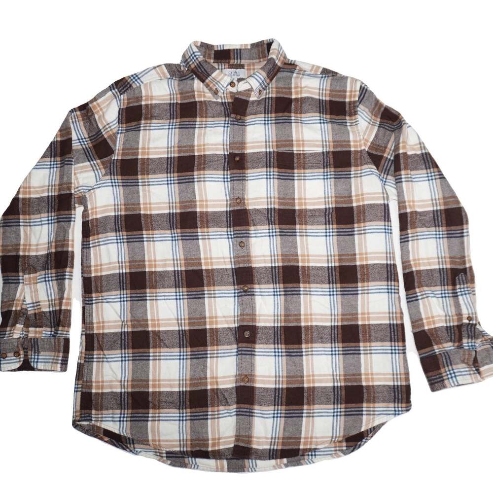 Croft & Barrow mens soft button up flannel brown check plaid western XL